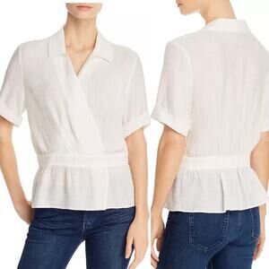 Brochu Walker Top Olympia White Surplice Short Sleeve Collared Gauze Top Size M